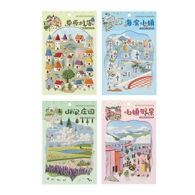 1pack/2pack Embroidery Journey Series Sticker Pack Embroidery Craft Scene Supplies 4 Styles Decoration Stickers Cute Stickers