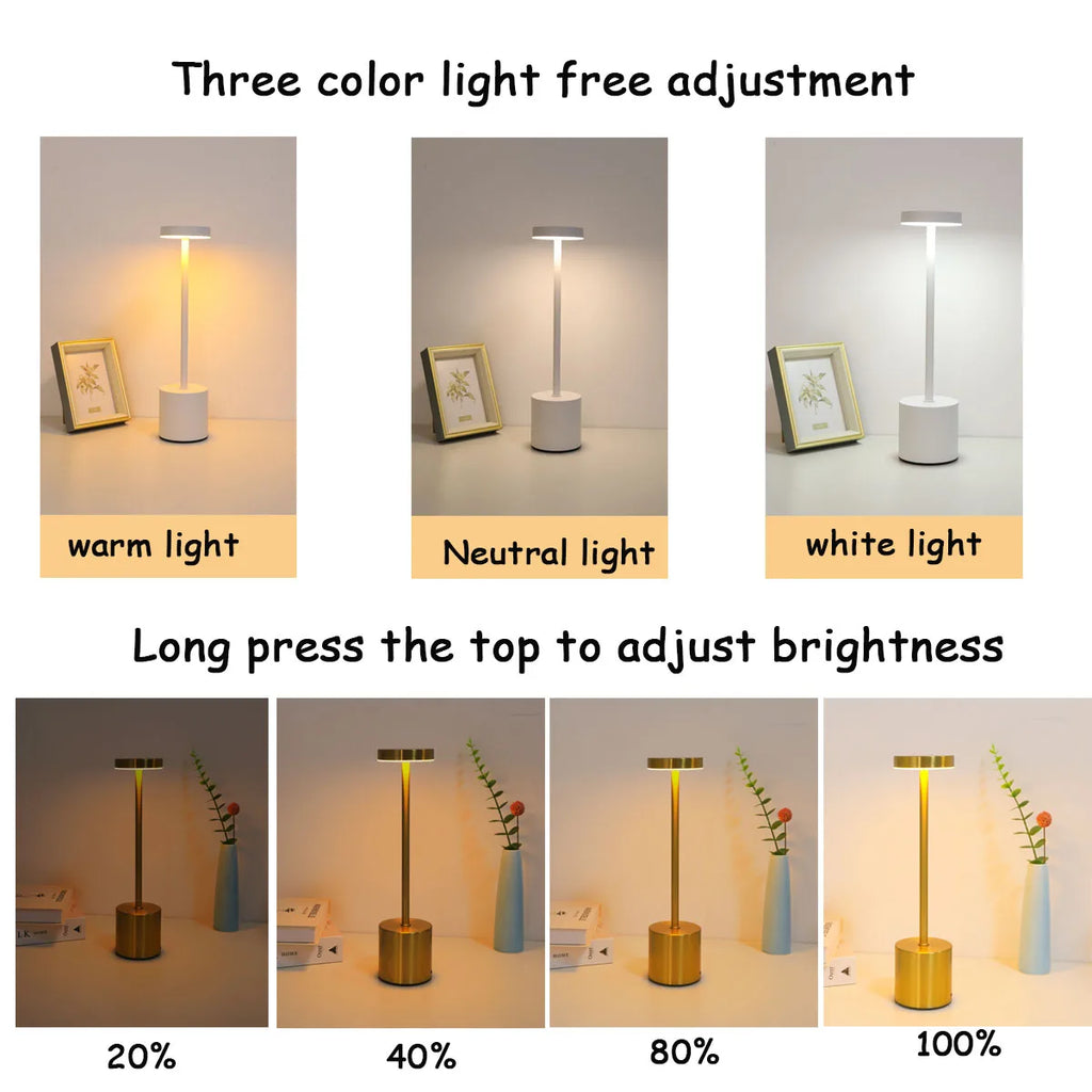 1pc Minimalist Metal LED Table Lamp Touch Dimmable Portable Desk Lamp for Bedroom Dining Room Decorative Reading Light