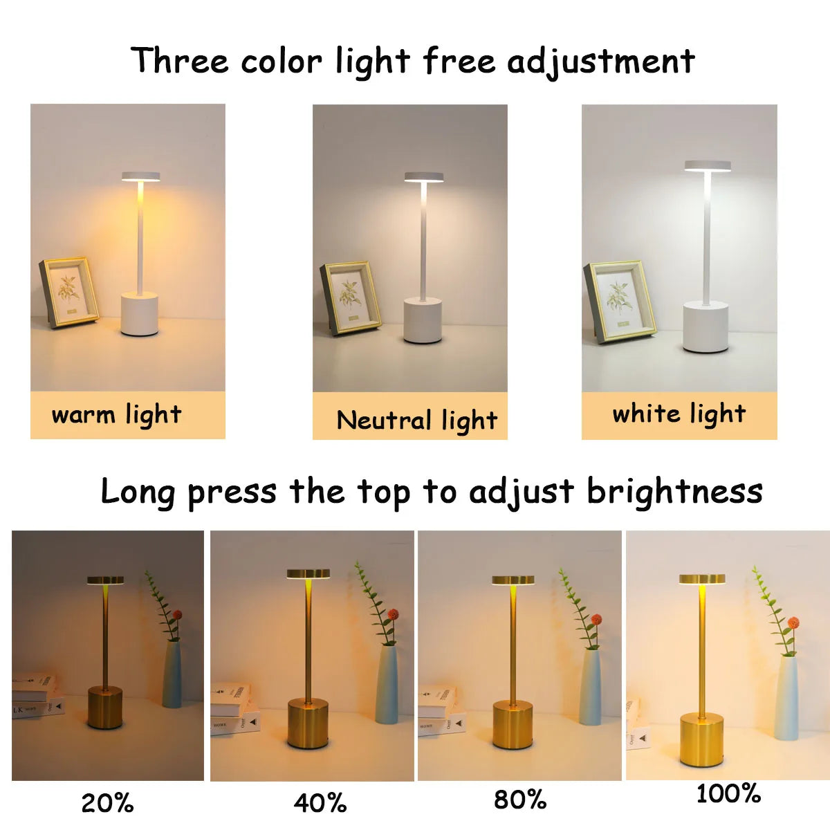 1pc Minimalist Metal LED Table Lamp Touch Dimmable Portable Desk Lamp for Bedroom Dining Room Decorative Reading Light