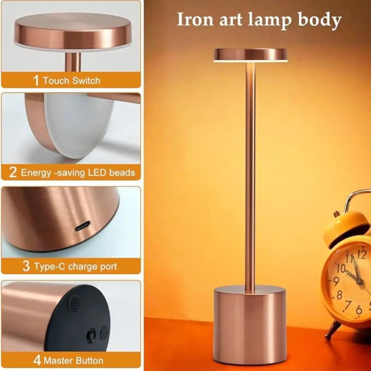 1pc Minimalist Metal LED Table Lamp Touch Dimmable Portable Desk Lamp for Bedroom Dining Room Decorative Reading Light