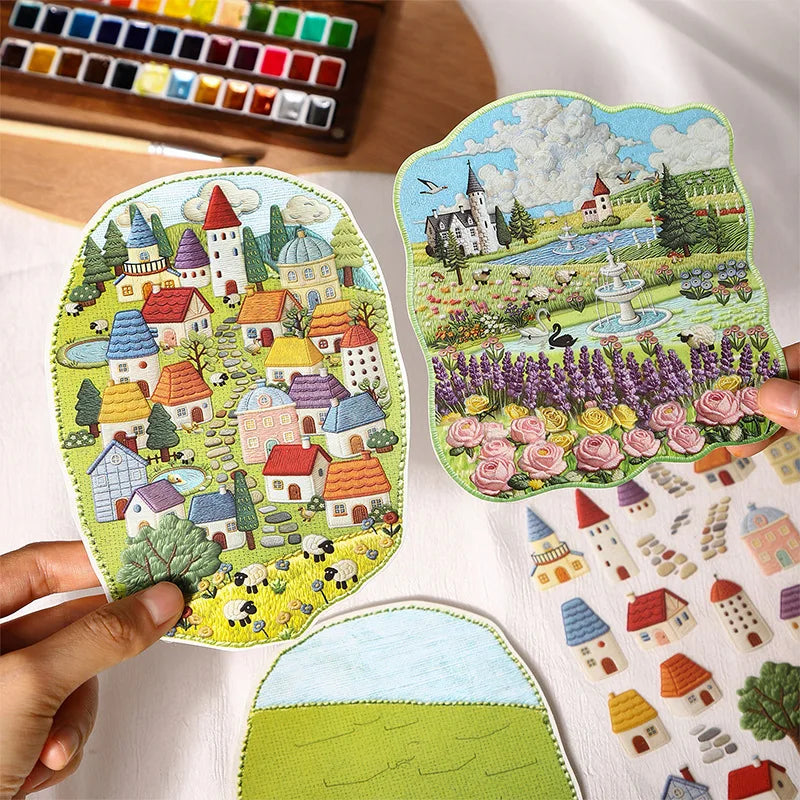 1pack/2pack Embroidery Journey Series Sticker Pack Embroidery Craft Scene Supplies 4 Styles Decoration Stickers Cute Stickers