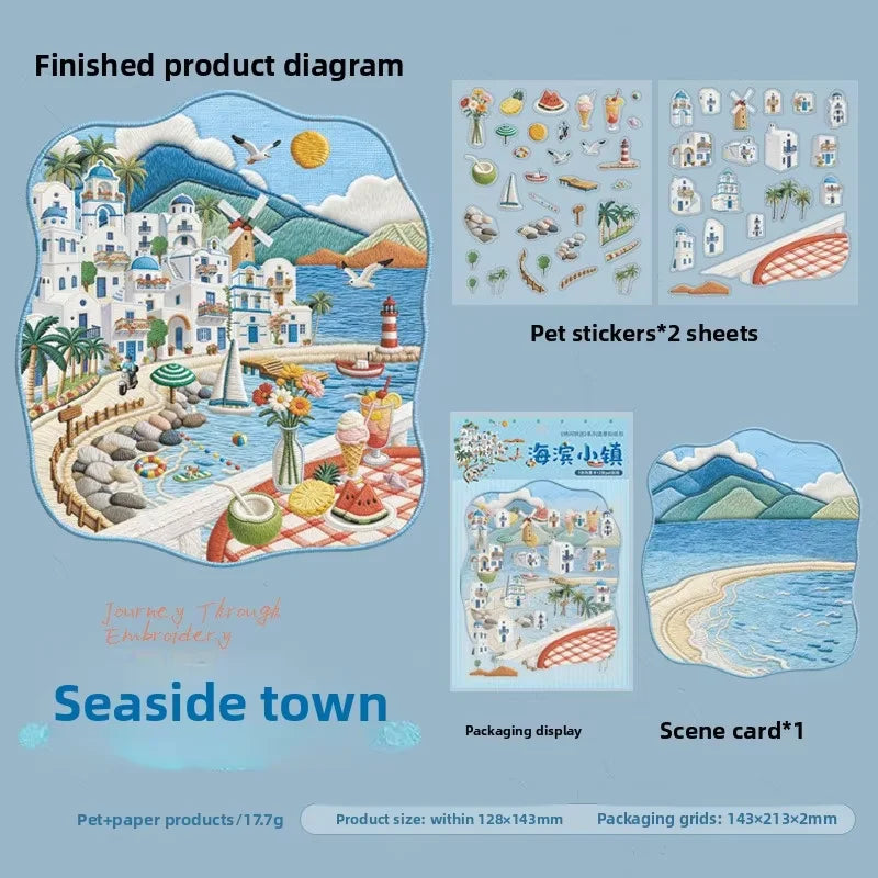 1pack/2pack Embroidery Journey Series Sticker Pack Embroidery Craft Scene Supplies 4 Styles Decoration Stickers Cute Stickers