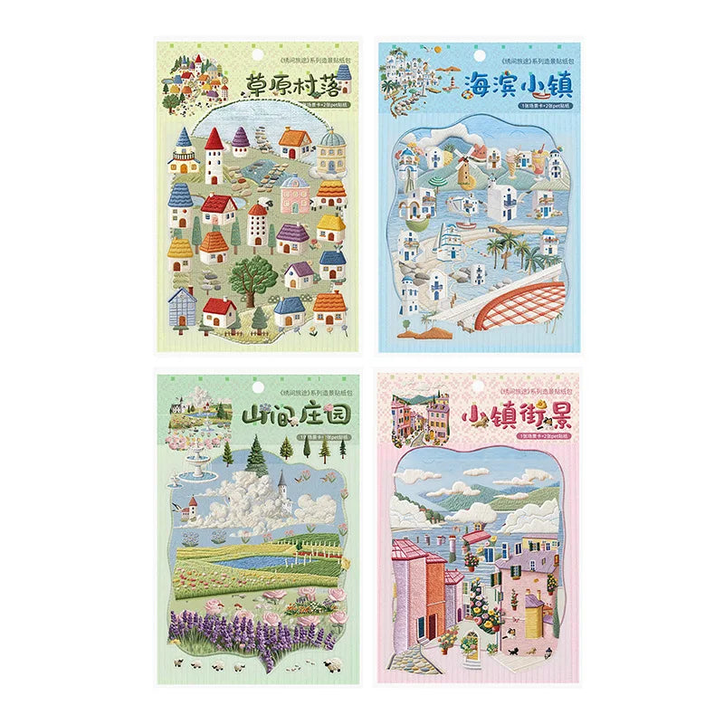 1pack/2pack Embroidery Journey Series Sticker Pack Embroidery Craft Scene Supplies 4 Styles Decoration Stickers Cute Stickers