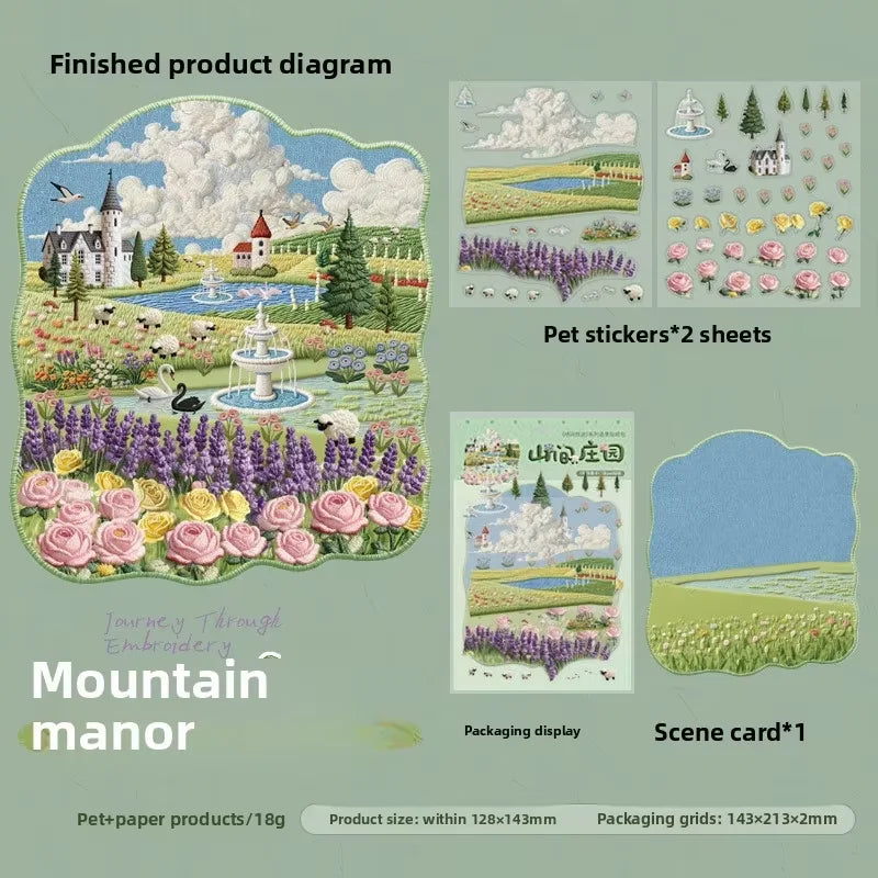 1pack/2pack Embroidery Journey Series Sticker Pack Embroidery Craft Scene Supplies 4 Styles Decoration Stickers Cute Stickers