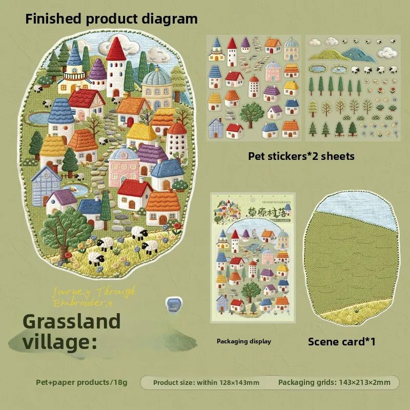 1pack/2pack Embroidery Journey Series Sticker Pack Embroidery Craft Scene Supplies 4 Styles Decoration Stickers Cute Stickers