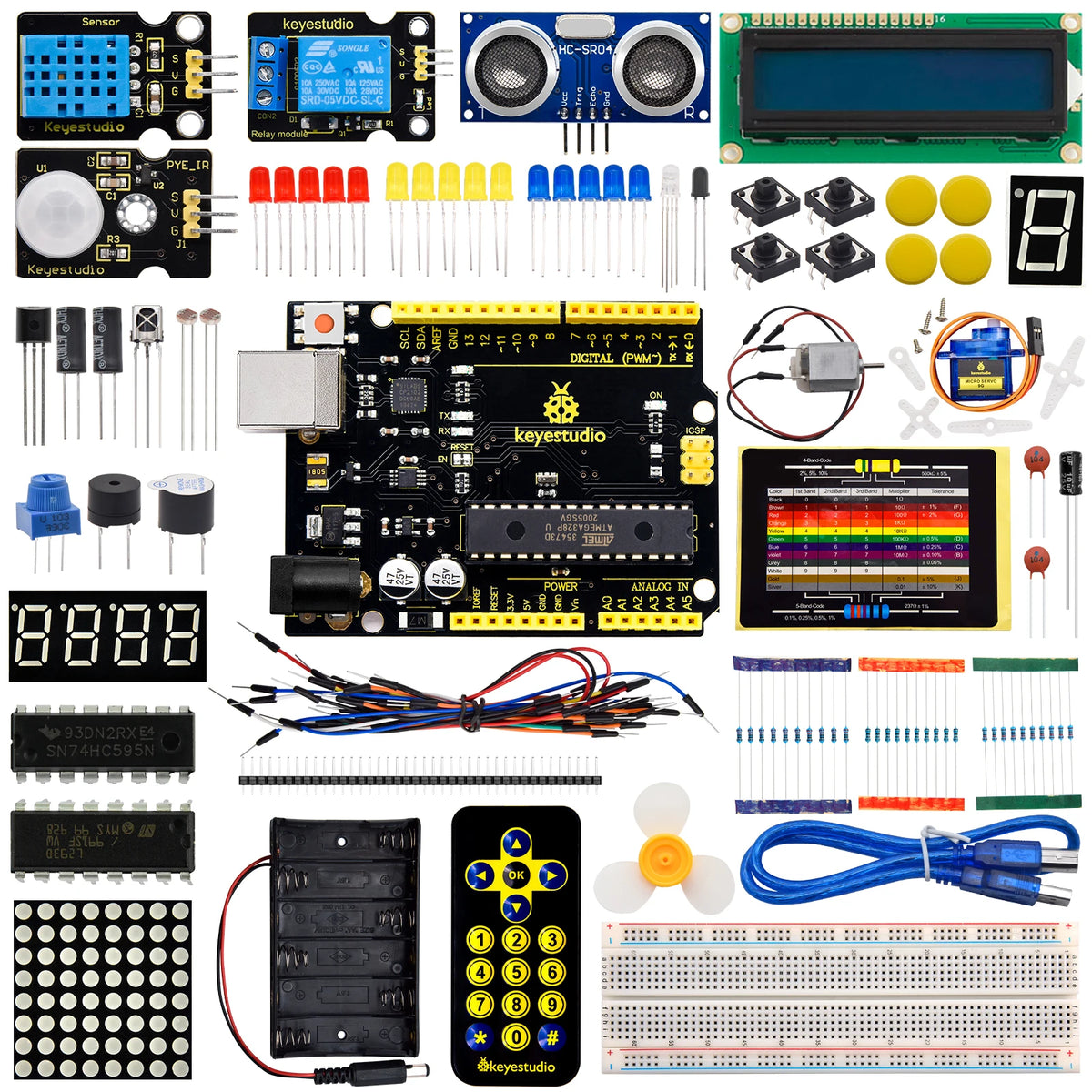 Keyestudio Basic Starter Kit Learning Suite V2 Upgraded Version For Arduino With UNOR3/Mega2560R3 Board Progarmming Starter Kit