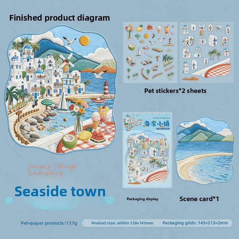 1pack/2pack Embroidery Journey Series Sticker Pack Embroidery Craft Scene Supplies 4 Styles Decoration Stickers Cute Stickers