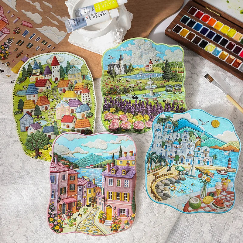 1pack/2pack Embroidery Journey Series Sticker Pack Embroidery Craft Scene Supplies 4 Styles Decoration Stickers Cute Stickers