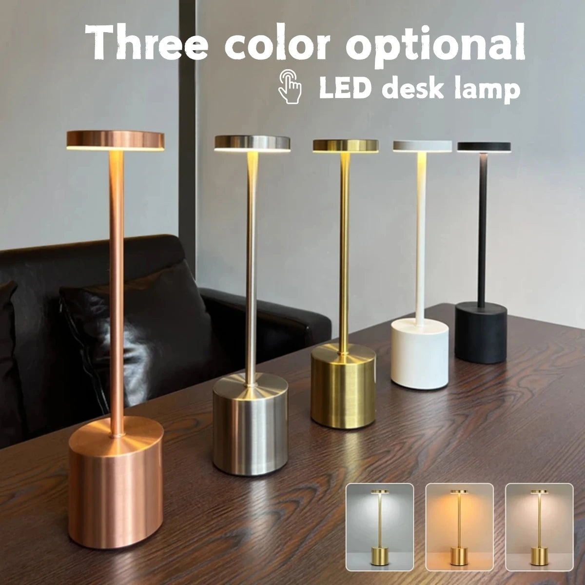 1pc Minimalist Metal LED Table Lamp Touch Dimmable Portable Desk Lamp for Bedroom Dining Room Decorative Reading Light