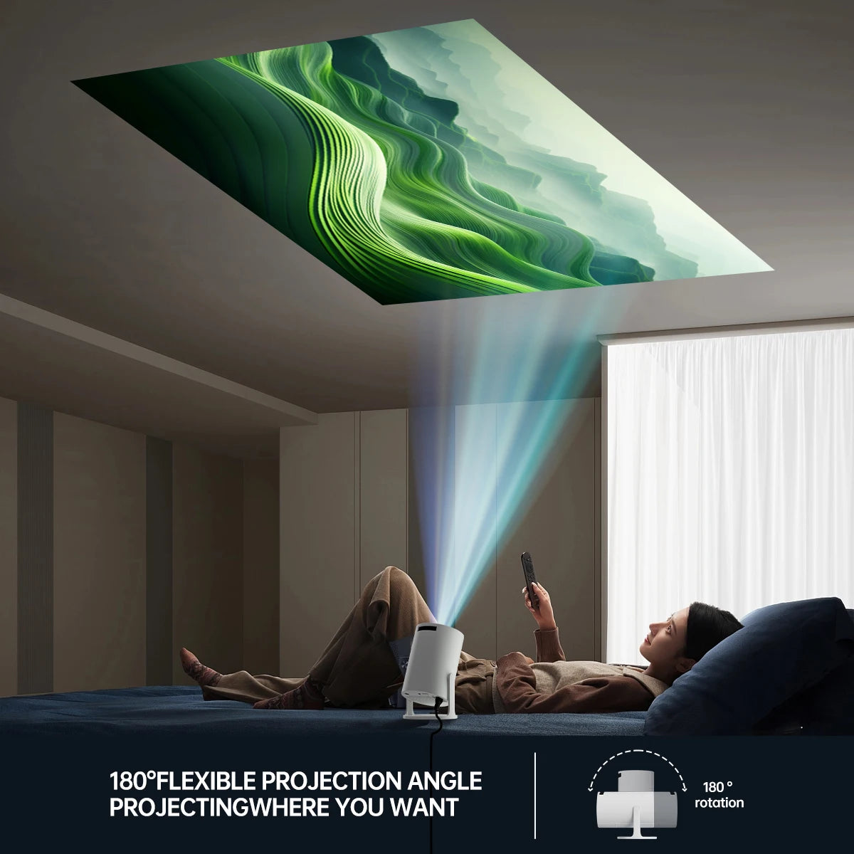 4K Decoding Native 1080P Mini Projector with Short-Throw Projection, Supporting 270° Rotation and Compatible with Laptops, Smart